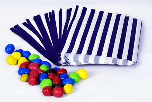 Papiertüten für Süßigkeiten, gestreift, 12,7 x 17,8 cm, Blau, 100 Stück