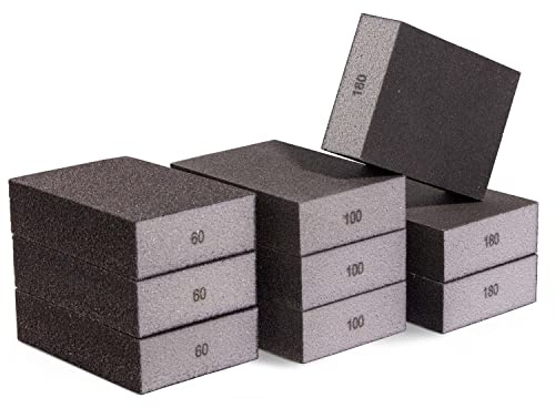 Schleifschwamm-Set 9 St. 4-seitig Körnung 60, 100, 180 Jew. 3 Schleifschwämme pro Variante Made-in-Europe - Schleifklotz, Schleifblock Handschleifklotz für Heimwerken Handwerk oder BAU