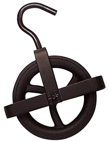 Bricoloco Puleggia per pozzo o ponteggi rinforzata con gancio. ferro fuso- Ruota puleggia pozzo con guardia per lavori di costruzione o scarico acqua del pozzo (200 mm)
