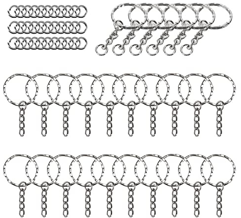 Schlüsselanhänger,Keychain,100 Stück 25mm Schlüsselring Mit Kette Silber | Schlüsselanhänger Mit Spaltringe für Schlüssel Handwerk DIY,Rostfreies Metall