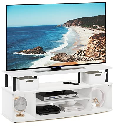 Furinno JAYA Großes Entertainment-Center für bis zu 55-Zoll-Fernseher, Weiß/Schwarz