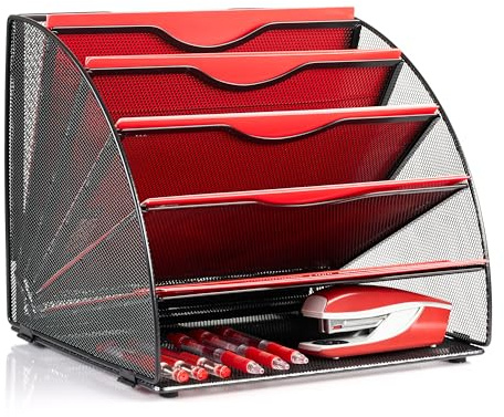 AMECO Briefablage Metall mit 6 Fächern - Dokumentenablage in Fächerform für Schreibtisch Organizer Büro - 27,5 x 33 x 27,5 cm Schwarz