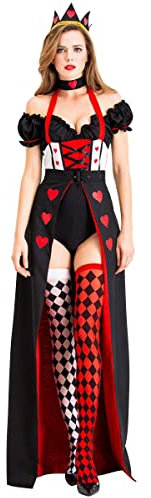 OBEEII Damen Herzkönigin Kostüm - Erwachsene Rote Königin Kleid für Cosplay, Wunderland Königin für Karneval Party Fasching - Rot01 S