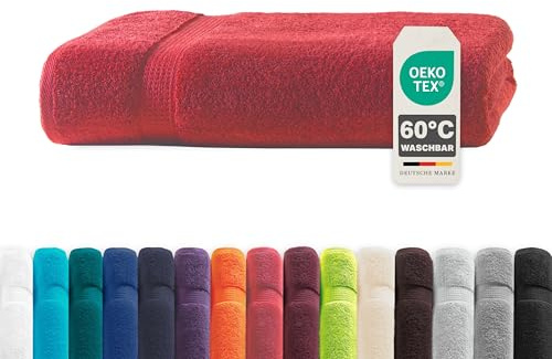 Müskaan® Handtuch Rot, 100% Baumwolle, 100x150cm, 500g/m² – Öko-Tex, Frottee Badehandtuch Baumwolle, Duschtuch 100x150cm, Großes Handtuch Rot für Bad, 60°C waschbar, Frotteetücher