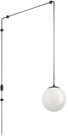 Eglo Rondo 3 - lampada a sospensione, portalampada con cavo | e spina, lampadario per tavolo da pranzo, per sala da pranzo, in metallo nero e vetro bianco, attacco E27