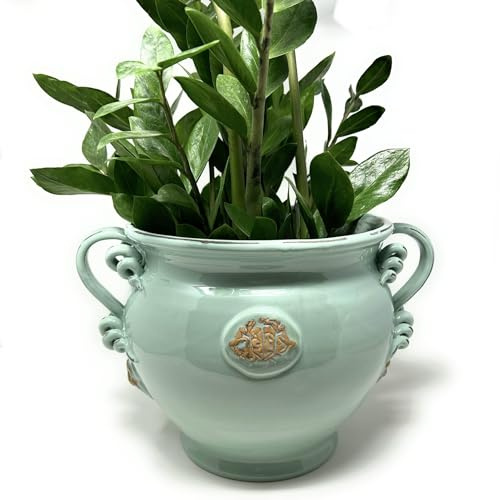 CERAMICHE D'ARTE PARRINI -Italian Ceramic Cachepot Vase Flowerpot Planter Art Pottery Indoor/Outdoor Hand Painted Pattern Sage Green Rustic Made in Italy Tuscan