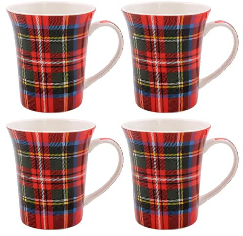 Lesser & Pavey Tartan Mugs Set of 4 | Ceramic Coffee Mugs Set for Home or Work | Premium Design Mugs Set for All Occasions | Lovely Mugs for Tea, Coffee & Hot Drinks