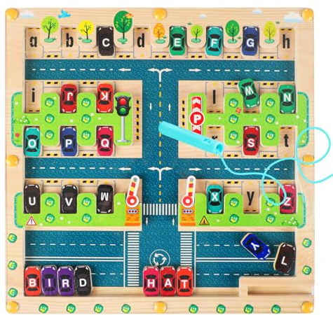 VLEDARLING Magnetisches Alphabet Puzzle, Holz Montessori Spielzeug Magnetspiel Labyrinth ab 3 4 5 6 Jahre Magnet Spielzeug Holzspielzeug Kinderspielzeug Kinder Motorikspielzeug Sortierspiel Geschenk