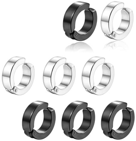 LEEQ Piercing Clip Ohrringe für Männer/Frauen - Edelstahl Set Mit Geschenkbox, Creolen Ohne Loch, Fake Ohrstecker, Ohrclips, Klappcreolen, 4 Paar