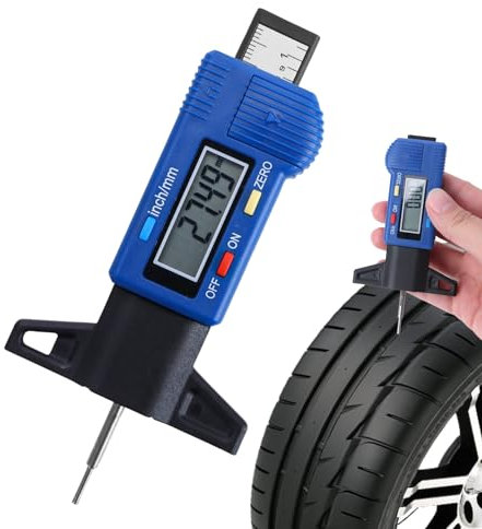 Digital Tyre Tread Depth Gauge - 0-25.4mm/0-1Inch with LCD Screen for Trucks, Cars, Vans, Motos (Blue)
