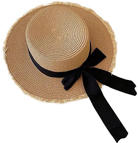 Beokeuioe Sommerhut Sonnenhut aus Stroh mit schwarzem Ripsban Gondoliere-Hut Kreissäge Strohhut Panamahut Fedora Hüte Trilby Jazz Mütze Cap Piratenhut