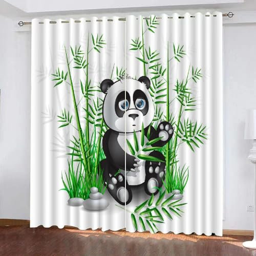 MEVASA Gardinen Blickdicht Panda Bambus Vorhang Verdunkelung Schlafzimmer 2 Stücks Ösenvorhang Cartoon-roter Panda Vorhänge für Kinderzimmer Wohnzimmer Wohnkultur 234 x 183 BxH