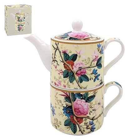 The Leonardo Collection William Kilburn Tea for One - Juego de tetera y taza de cerámica, hermoso regalo para uso doméstico, elegante tetera impresa para los amantes del té