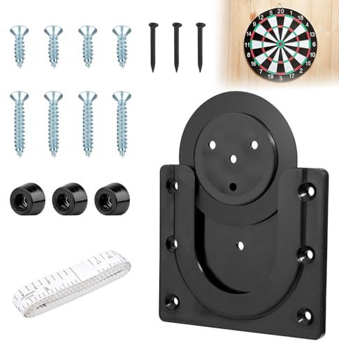 Dart Board Bracket Black, Professional Dart Board Accessories | Includes Dartboard Bracket, Screws, Wall Hanging Hooks and Tape Measure