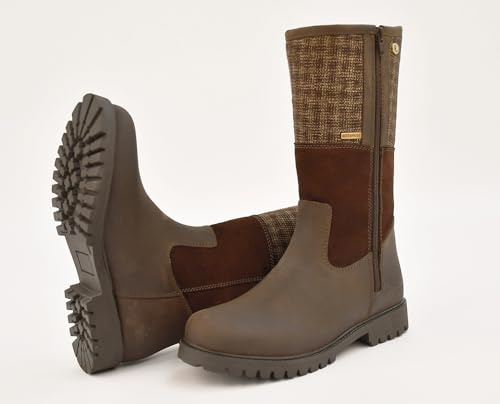 Rhinegold Women's Albany Tweed Mid-Calf Country Boots (Size 6) 100% Waterproof Mid Calf Zipper Boots with Thermal Lining. Leather Women's Winter Boots. Ladies Country Boots with Tweed Upper Section.