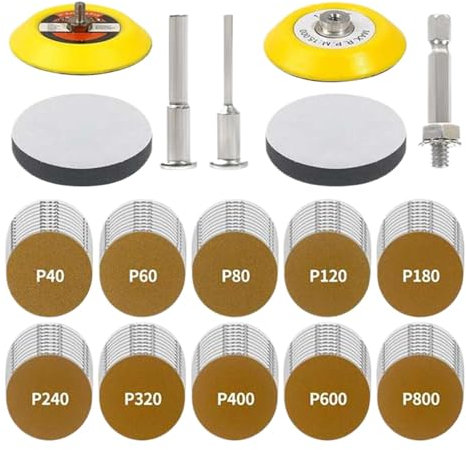 Inserto abrasivo per trapano, tamponi abrasivi, dischi abrasivi da 3 pollici, 107 pezzi – Punte abrasive, blocco abrasivo per vetro doccia, grana 40 – 800