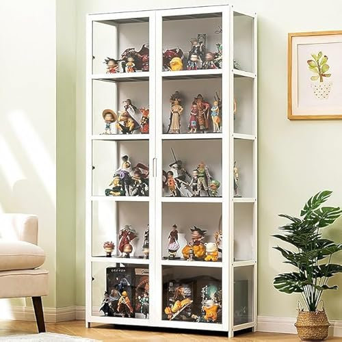 Moubhjd Curio Display Cabinet, 5-Tier Storage Shelves with Acrylic Glass Door, Collectibles Toy Organizers Rack & Display Shelf, Kids Bookshelf and Bookcase for Playroom, Bedroom（Size：82x33x161cm）