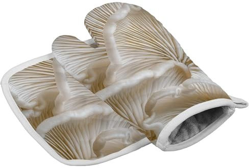 Gants de cuisine personnalisés résistants à la chaleur pour femme - Motif champignons d'huîtres blancs