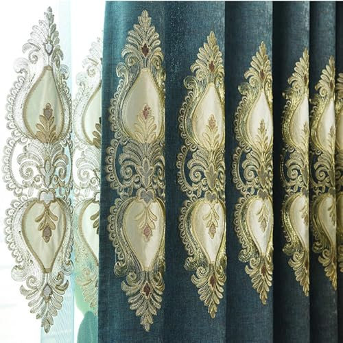Wycian Fertiggardinen Gardinen 2er Set Blau Verdunkelung Blumen Bestickt H147 x B107 cm (2er Pack) Polyester