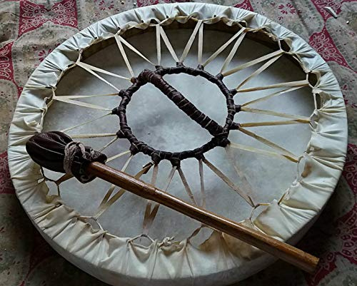30 cm, hecho a mano, tambor chamánico, chamánico, tambor de percusión, meditación de yoga, curación de medicamentos, marco de madera, celebración de eventos + batidor, mazo, palo