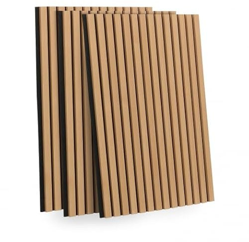 IDMarket - Akustische Wandpaneele aus Holz, 250 x 60 cm, Latten, helle Eiche, schwarzer Hintergrund