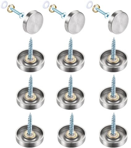 12PCS Juttzzei Screw Covers Caps, 16mm Mirror Screws with Decorative Cap Covers, Polished Stainless Steel Decorative Screws with Caps for Mirrors, Furniture Fittings, Glass, Tables, Wardrobes - Silver