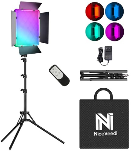 NiceVeedi Luz de video RGB de 15 pulgadas, iluminación de estudio fotográfico de 40 W con control remoto y soporte para teléfono, panel de luz LED regulable de 2700 K-6500 K con 20 escenas/modo RGB