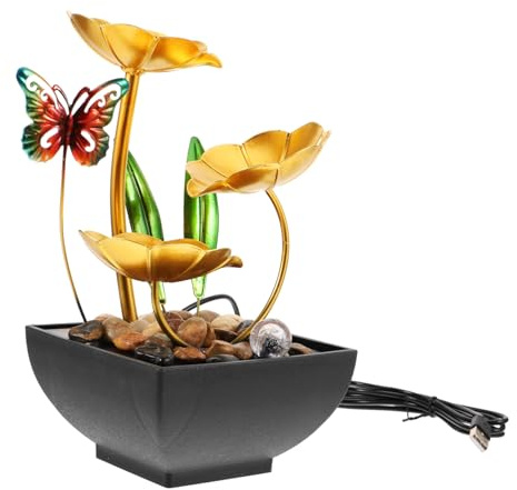 VALICLUD Fontana Da Tavolo Da Interno Decorativa in Ferro Artistico Cascata a Foglia Di Loto Mini Fontana Usb Per Scrivania Ufficio e Camera Da Letto Zen Per Spazi Domestici e Lavorativi