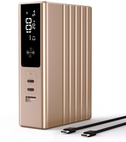KU XIU 25000mAh Power Bank, 100W Output Portable Charger with 3-Port, Smart LCD Display, PD 3.0 Laptop Fast Charging External Battery Pack for MacBook, iPhone 17/16/15/14, Galaxy, iPad (Oro Deserto)