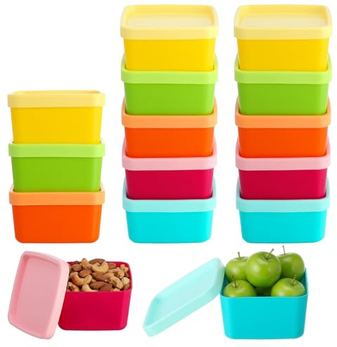 AUFIKR 15 Plastic Containers with Lids, Small Food Storage Units, Reusable Snack Containers for Snacks, Meal Prep, Kitchen Organization (7x7x2.5cm, Colorful)