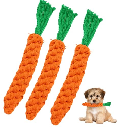 Generisch 3 Welpen Kauspielzeug Hundespielzeug Karotte, Kauspielzeug für Welpen und Hunde, Zahnreinigendes Spielzeug für Kleine und Mittelgroße Hunde, 22 x 3 cm Größe, Hundespielzeug ohne Quietschen