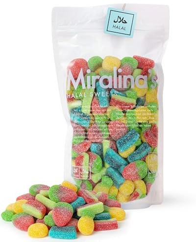 Miralina - Halal Süßigkeiten – Saure gemischte Tüte 500g - Halal Saure Süßigkeiten Mix – Fruchtgummis mit Rindergelatine – Gummibärchen Großpackung ohne Schweinegelatine