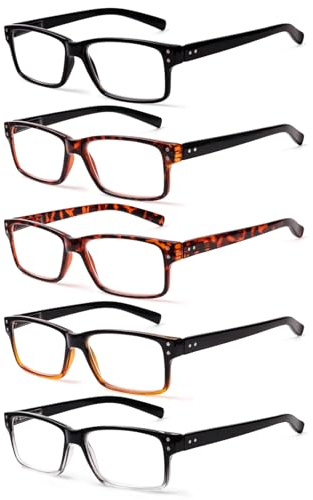 SIGVAN 5 Pack Reading Glasses Men Traditional Black Frames Readers for Men with Spring Loaded Hinges (Multicolour, 2.00, x)