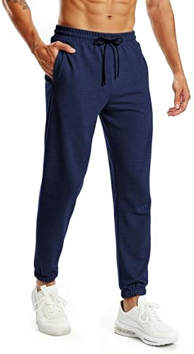 Rane Sports Men's Casual Jogging Trousers with Pockets, French Terry Cotton Thickened Training Trousers Navy Blue 2XL