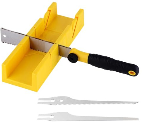 Gehrungssäge 4-teiliges, Gehrungslade mit 3 Austauschbaren Sägeblättern, Gehrungssäge Handsäge-Set für Holz & Kunststoff, Präzise Gehrungs & Winkelschnitte