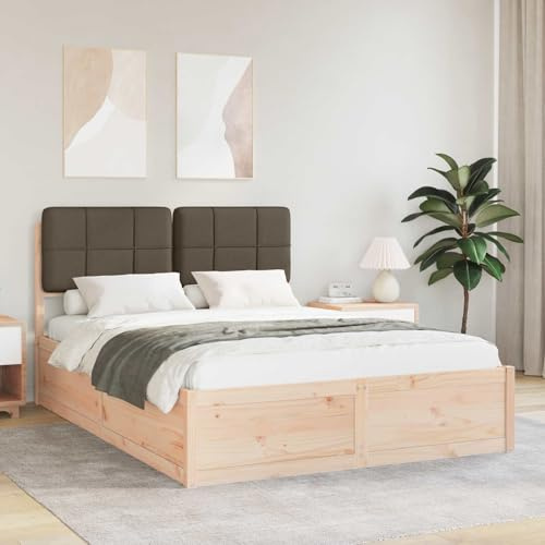 QJBSAVVA Bettgestell mit gepolstertem Kopfteil Taupe 205,5 x 145,5 cm Kiefer Massivholz Modernes Doppelbett ohne Boxspring für Schlafzimmer Gästezimmer