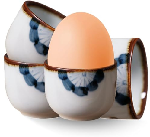 4 stycken äggkoppar porslin, äggkoppar camping, vackra äggkopps-set, ägghållare, porslin, köksbestick, diskmaskinssäker, äggkopp för alla frukostbord, hårda mjukkokta ägg (vit)