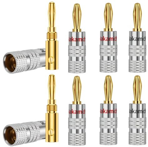8PCS Banana Plugs 4MM Closed Screw 24K Gold Plated Speaker Refined Copper Secure Screw Connection for Speakers Amplifier Hi-Fi Home Theater Sound Systems Audio Wire Cable Easy Install Connectors