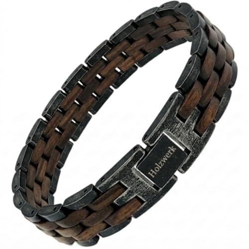 Holzwerk FEDERSEE Natur Holz Armband für Damen und Herren Holzarmband Herrenarmband Damenarmband Braun Schwarz Antik Einstellbar inkl. Armbandkürzer und Aufbewahrungsbox