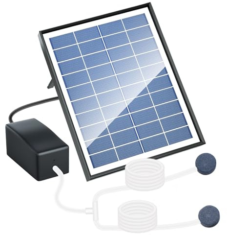 Neptuiby Soldammluftare, 6 W solluftpump med dubbla bubbelstenar för akvarium, damm, hydroponikdriven syrepump för akvarieträdgård utomhus.