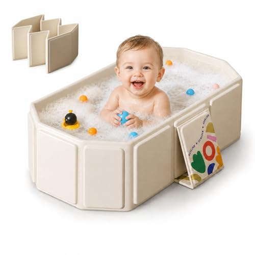 IIRC Bañera plegable para bebés de 0 a 8 años – Bañera portátil con tapón de drenaje, ahorra espacio para casa y viaje