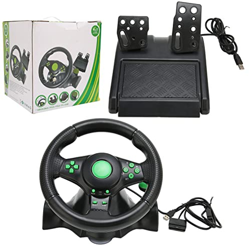 Maqulae Volante da Corsa per PC Volante da Gioco da 180 Gradi con Pedali Ventose con Feedback di Vibrazione per Console di Gioco Multipiattaforma e PC