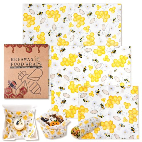 KFHENSOMR 3 Size Beeswax Wraps Reusable Beeswax Paper Beeswax Food Wrap | Sustainable, Zero Waste, Plastic Free, Cut-to-Size, for Food Storage, Sandwiches, Cheese, Fruit & Bowl Cover