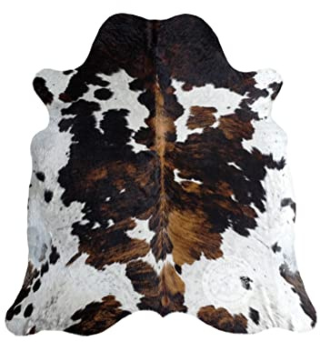Sunshine Cowhides 100% Genuine TricoloreCowhide Rug - Modern Style Animal Skin Rug & Floor Carpet for Living Room, Bedroom, Kitchen & More - Large (6x6-7ft)