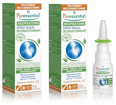 uressentiel - Spray Nasal Décongestionnant aux Huiles Essentielles Propolis et Echinacée Bio - Pour nez bouché, irrité et qui coule - Rhume - Eau de mer - Lot de 2 x 15ml