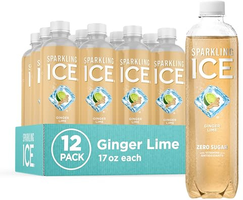 Sparkling Ice, Ginger Lime Sparkling Water, Zero Sugar Flavored Water, with Vitamins and Antioxidants, Low Calorie Beverage, 17 fl oz Bottles (Pack of 12)