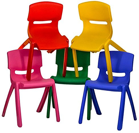 A406 5x Children Strong Stackable Kids Plastic Chairs Picnic Party Garden Nursery Club Indoor Outdoor (Multi Colour)
