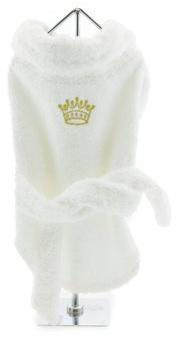 DOGGIE DESIGN White Gold Crown Cotton Dog Bathrobe (Large)