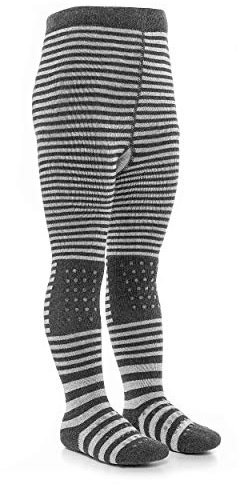 LaLoona Baby Krabbelstrumpfhose mit ABS Sohle - elastische Kinderstrumpfhose mit Anti Rutsch Noppen - OEKO-TEX® Standard 100 geprüft - Streifen/Grau - 74-80
