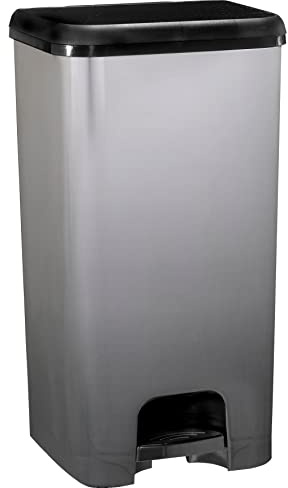 KITCHEN MOVE Lincoln Poubelle de Cuisine à Pédale 40L Plastique Aspect Métallique Noir
